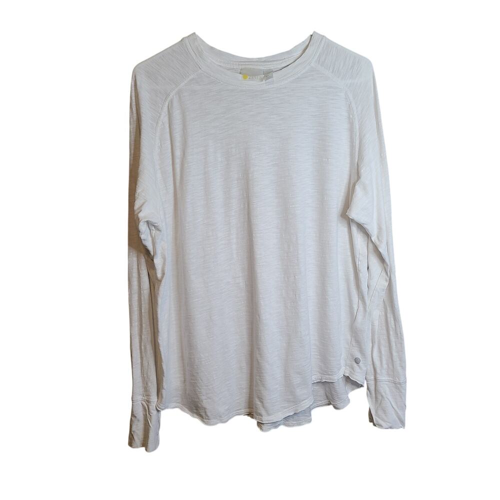 Zella Shirt Women Medium White Cotton Active Athleisure Long Sleeve Layer‎ Basic